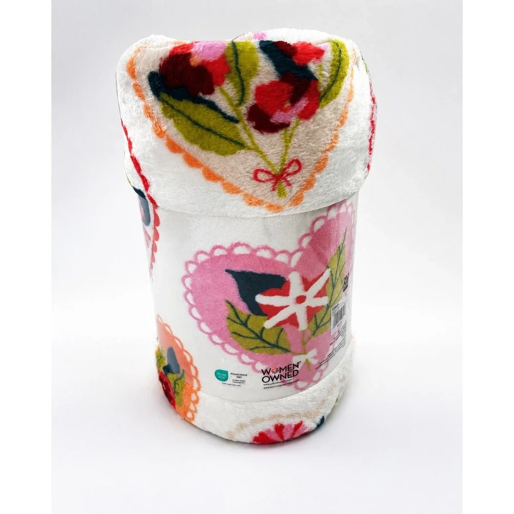 The Big One Floral Hearts Plush Throw Blanket Oversized 60x72 Multicolor New